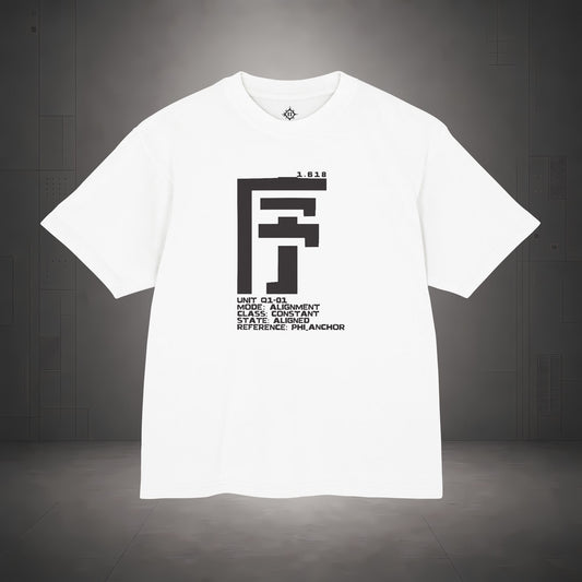 STEPYXIS Q1-01 ALIGNMENT tee — front graphic, Chinese character 序 and anchor 1.618 print