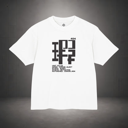 STEPYXIS Q1-12 ERROR AUDIT tee — front graphic, Chinese character 瑕 and anchor 404 print