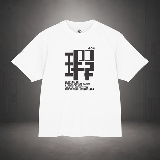 STEPYXIS Q1-12 ERROR AUDIT tee — front graphic, Chinese character 瑕 and anchor 404 print