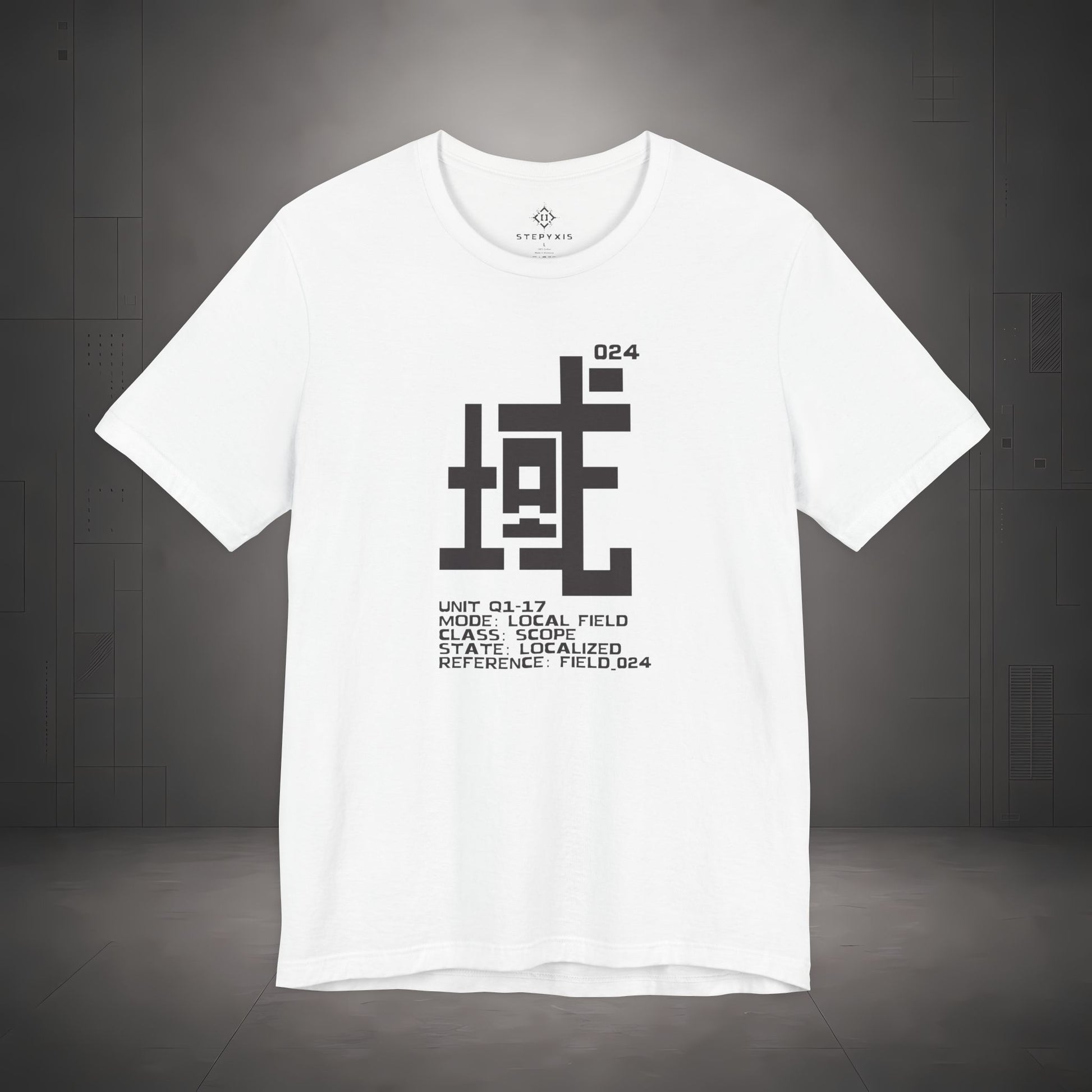 STEPYXIS Q1-17 LOCAL FIELD tee — front graphic, Chinese character 域 and anchor 024 print