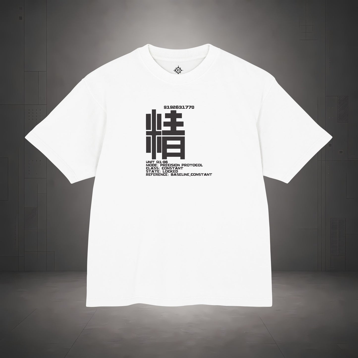STEPYXIS Q1-06 PRECISION PROTOCOL tee — front graphic, Chinese character 精 and anchor 9192631770 print