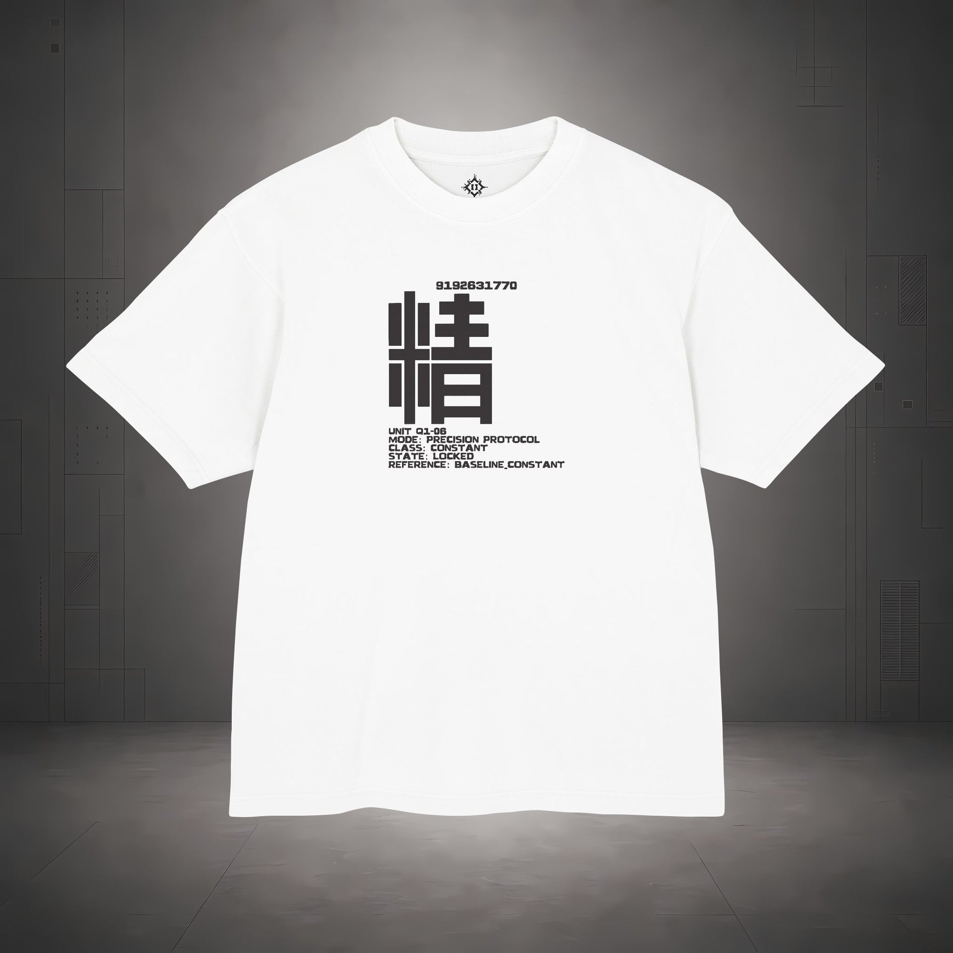 STEPYXIS Q1-06 PRECISION PROTOCOL tee — front graphic, Chinese character 精 and anchor 9192631770 print