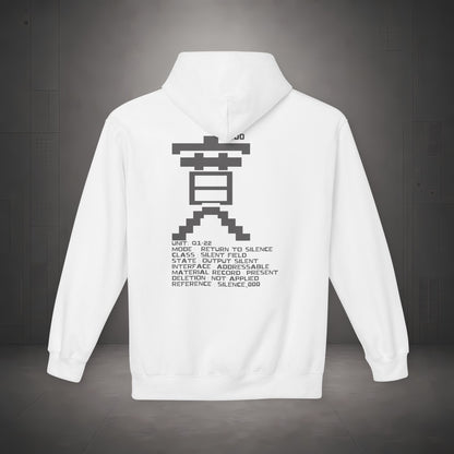 STEPYXIS Q1-22 RETURN TO SILENCE hoodie — back graphic, Chinese character 寞 and anchor 000 print