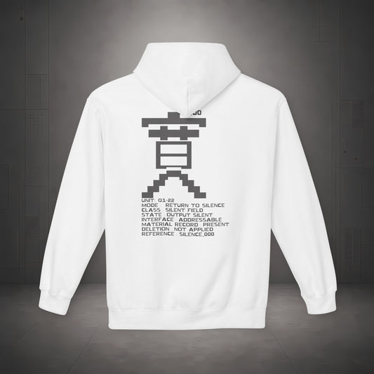 STEPYXIS Q1-22 RETURN TO SILENCE hoodie — back graphic, Chinese character 寞 and anchor 000 print