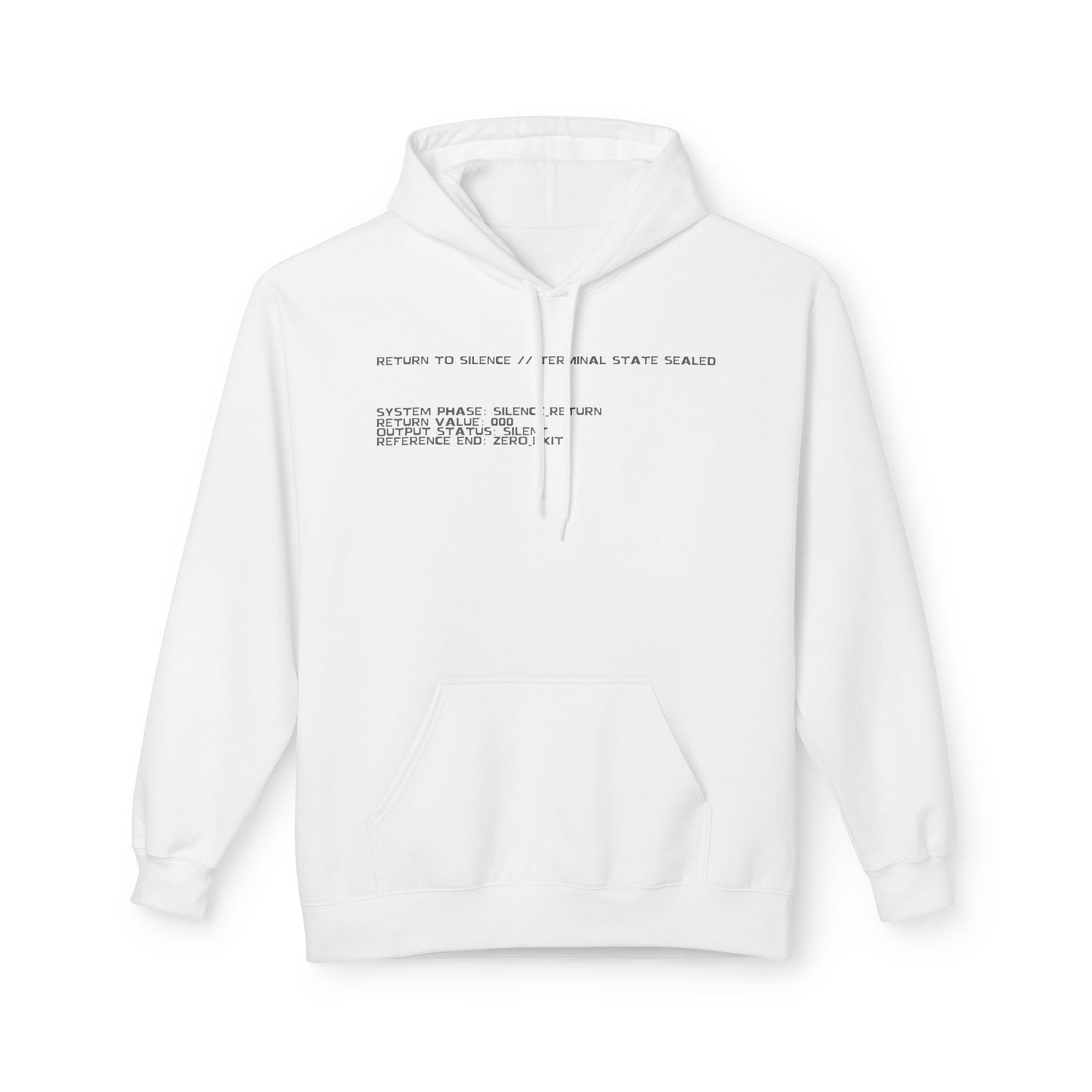 STEPYXIS Q1-22 Return to Silence Structure Layer Hoodie in White, front view with reduced archive signal